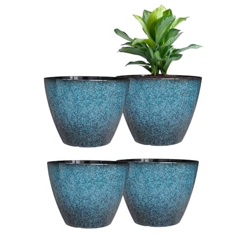 Vanslogreen 8 inch Plant Pots, Pack of 4 Plastic Planter for Indoor Outdoor Plant with Drainage Holes and Saucers, Flower Pots for Garden Home Decor (Blue, 4pcs) - Image 1
