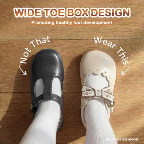WIDE TOE BOX Girls School Shoes Mary Jane Toddler Lightweight Non-Slip Comfortable Ballet Shoes for Girls Beige Toddler 6 - Thumbnail 4
