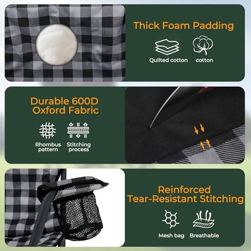 SUNNYFEEL Oversized Folding Camping Chair 2 Pack 800 LBS Heavy Duty for Big Tall People Red Padded Portable Collapsible Chairs with Armrest Cup Holder & Pocket for Outdoor Travel Picnic Camp Sports - Thumbnail 5