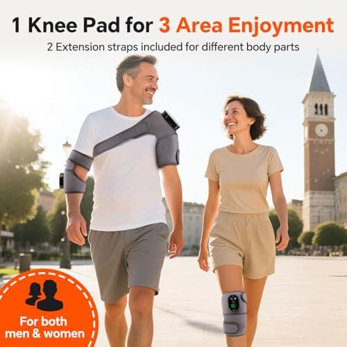 Cordless Knee Massager with Heat, Heating Pad for Knee Shoulder Elbow, Heated Knee Brace for Arthritis, Knee Heating Pad Wrap with 6 Heating Levels, 3 Massage Modes&Timer (Gray) - Thumbnail 5