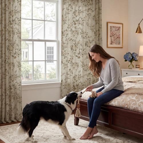 NICETOWN Floral Linen Curtains 96" Long Vintage Drapes 2 Panels, Ivory - Thumbnail 5