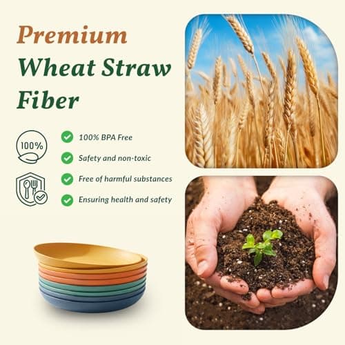 Homienly Deep Dinner Plates Set of 8 Alternative for Plastic Plates Microwave and Dishwasher Safe Wheat Straw Plates for Kitchen Unbreakable Kids Plate Set with 4 Colors (Classic Bright, 9 inch) - Thumbnail 3