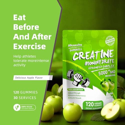 NSF Certified Creatine Gummy - Creatine Monohydrate Gummies 5000mg for Men & Women -120 Gummies Advanced Formula, Muscle Strength, Muscle Builder, Energy Boost, Pre-Workout Supplement-Apple - Thumbnail 6