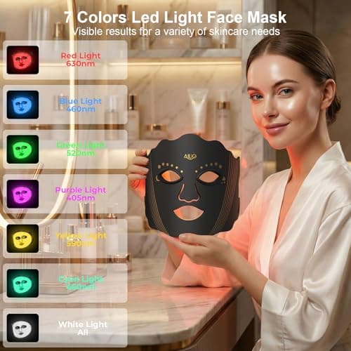AIUO Red Light Therapy for Face, LED Face Mask Light Therapy, Rechargeable Red Light Therapy Mask for Face with Comfortable Light-Blocking Eye Protection & Timing Function At Home, Black - Thumbnail 2
