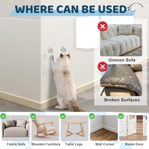 Cat Scratch Furniture Protector, Cat Scratching Mat, Trimmable Self-Adhesive Cats Claws Scratch Pads, DIY Carpet Mat Replacement for Cats Tree, Cats Wall Shelves (Transparent, 17x11.8in-16pcs) - Thumbnail 4