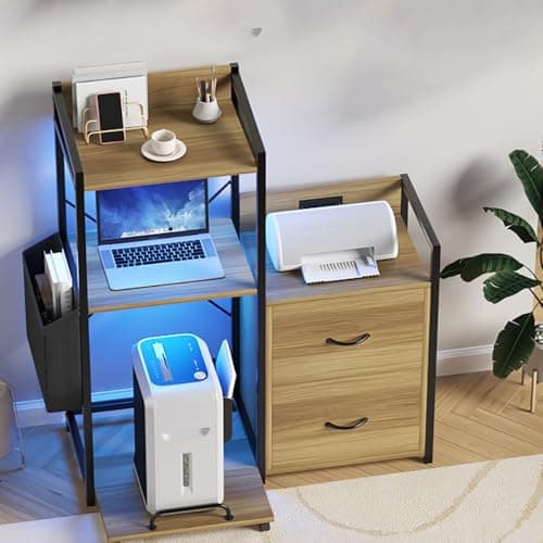 Garvee 2 Drawer File Cabinet, Filing Cabinet Fits Letter/a4 Size, Large Printer Stand with Storage, Printer Cabinet for Home Office with Power Strip, LED Lights, Open Shelf - Image 1