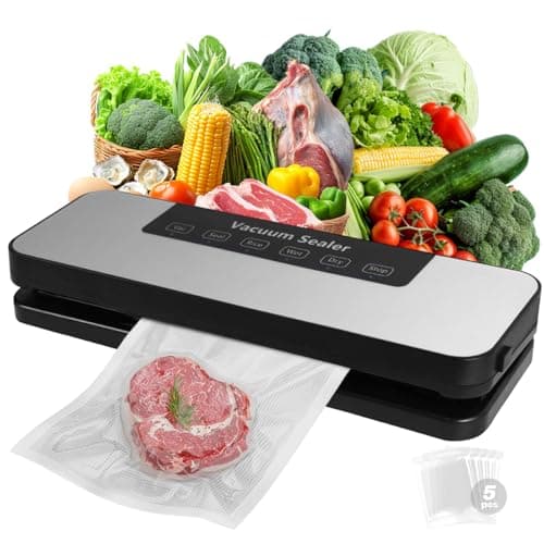Vacuum Sealer Machine ，Professional Vacuum Sealer for Food Freezer with LED Display， 20s Fast Seal for Dry and Moist Food, Includes 5 BPA-Free Reusable Bags for Sous Vide