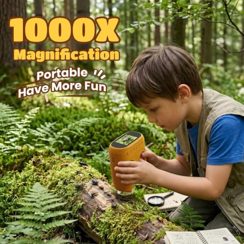1000X Digital Microscope for Kids Handheld: 2-in-1 Binoculars Portable STEM Toy - Birthday Gift for Boy Girl - Science Kits 10X Magnifying Glass Telescope for Age 3-8 8-12 USB Gadget - Thumbnail 3