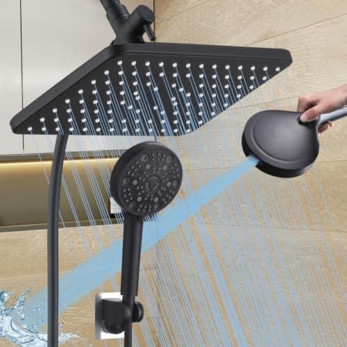 GAOZHIBST 12 Inch Rain Shower Head High Pressure Dual Shower Heads Rainfall Showerhead with 9 Sprays Handheld Spray Combo & 70"Long Fixed Showerheads Hose, Matte Black Bathroom Accessories - Image 1