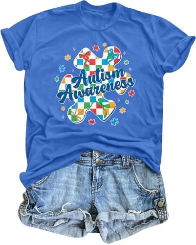 KIDDAD Autism Awareness Shirt Womens Autism Shirts Mental Health Tees Casual Inspirational Short Sleeve Tee Tops - Image 1