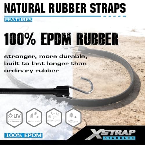 XSTRAP STANDARD 20 Pack 15'' Adjustable Rubber Tarp Straps, EPDM Bungee Cords with Hooks, Ideal for Securing Tarps, Canvases, Flatbed Trailers - Thumbnail 4