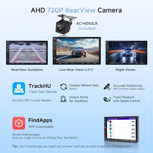 ATOTOZONE A5L 7inch Android Double DIN Car Stereo & Backup Camera, Wireless CarPlay& Android Auto Touchscreen Head Unit, WiFi/Bluetooth/USB, 2G+32G,MirrorLink, 24B-EQ DSP, FM/AM,GPS Tracking &AI Chat - Thumbnail 5