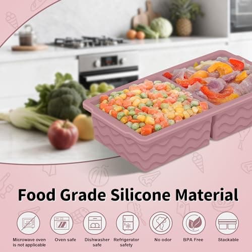 3-Pack Silicone Freezer Trays with Lid,2 Large 2-Cup(500ml)&4 Medium 1-Cup(250ml)&6 Small 1/2-Cup(125ml) Soup Freezer Container Molds,Ice Cube Tray For Meal Prep&Freezing Soup,Stews,Sauces - Thumbnail 2