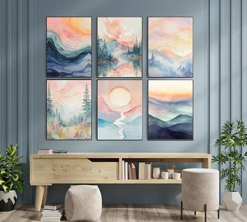 6Pcs Mental Health Wall Art Watercolor Abstract Psychology Therapy Motivational Quote Forest Mountains Poster Painting Picture Wall Decor Canvas Print Artwork for Office Classroom Home Decoration - Thumbnail 3
