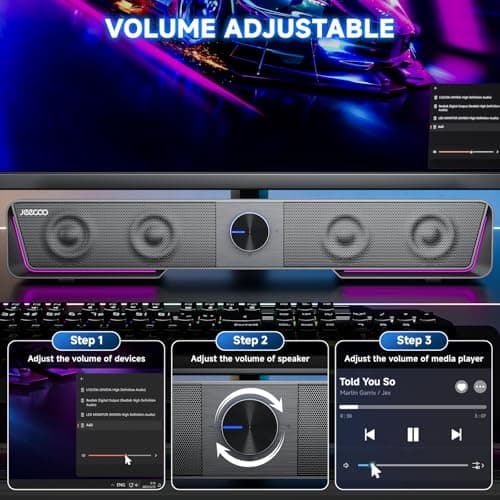 Jeecoo A40 Bluetooth Computer Speakers with Clear Sound, USB Plug & Play PC Speakers with LED Light, Computer Sound Bar with Switch Button for Desktop Laptop Monitor (USB-C Adapter Included) - Thumbnail 3