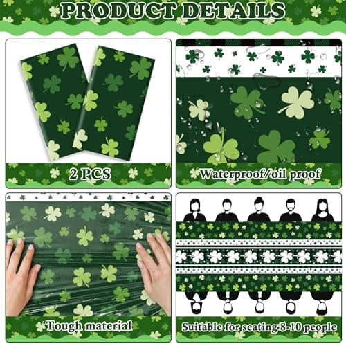 OHOME St Patricks Day Decorations - 2 PCS Shamrock Tablecloth | St Patricks Day Party Favors Supplies Decor Indoor Outdoor - St Patrick's Day Table Runner Covers Backdrop Banner for Home Kitchen - Thumbnail 3