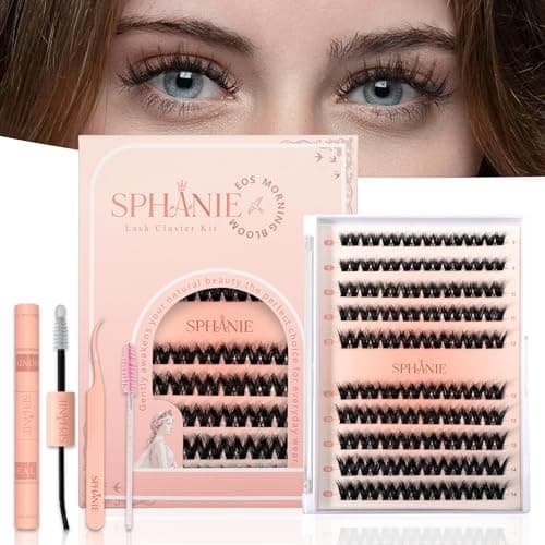 SPHANIE DIY Lash Cluster Extension Kit, 80 Pcs 9-14mm D Curl Wispy Individual Lashes, Reusable Lightweight Clusters with Bond, Sealant & Tweezer, Beginner Friendly Home Use