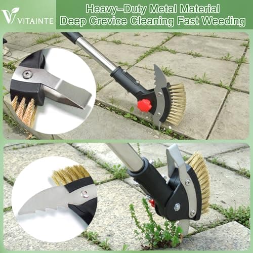VITAINTE 3 in 1 Crack Weeder Tool Long Handle - Heavy Duty Weed Puller, Stainless Steel Crevice Weeding Tool & Weed Remover with Moss Scraper for Driveway, Patio, Pavers, Sidewalk (59" Adjustable) - Thumbnail 3
