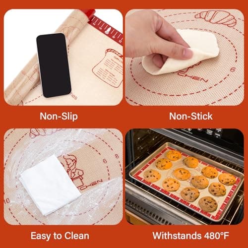Extra Thick Silicone Baking Mat with Recipes - 26x16 inch Non Stick Pastry Mat with Measurements for Sourdough, Macarons, Bread, Pizza, Dough Rolling, Kneading, Heat Resistant to 480°F Gift for Baker - Thumbnail 4