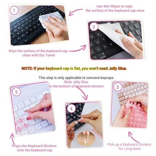 Raised Keyboard Stickers for Long Nails with Letters - Heart-Shaped Antistatic Silicone Protective Cover with Tweezers, Wet Wipes, Dry Towel & Jelly Glue, Ideal for Typing, Gaming & Nail Art (70 Pcs) - Thumbnail 3
