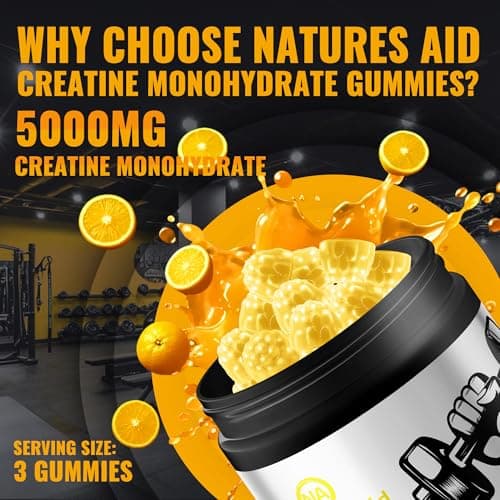 Natures Aid NSF Certified Creatine Gummy 5g - Creatine Monohydrate Gummies – Pre-Workout Energy & Muscle Growth Support for Men & Women | Orange Electrolyte Gummies (135 Count) - Thumbnail 5