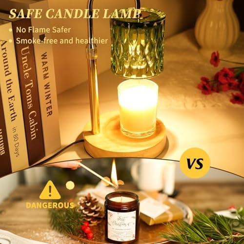 HAIDOLIANG Candle Warmer Lamp with Timer and Dimmable, Electric Wax Melt Warmers Height Adjustable with 2 Bulbs, Gifts for Women Mom House Warming, Modern Home Decor for Scented Jar Candles Green - Thumbnail 2