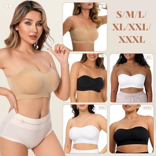 DD DEMOISELLE 1 Pack Strapless Bra with Support, Summer Padded Bandeau Bra Tube Tops for Women, White-Next-Gen Non-Removable Padding，M - Thumbnail 5