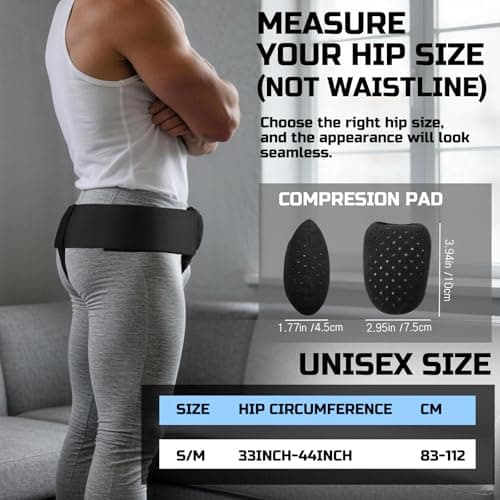 HOTRYEE Hernia Belts for Men & Women, Inguinal Hernia Belt for Men Fits Left or Right Hernia, Hernia Support for Men With Adjustable Waist Strap & Compression Pressure Pad for Pre & Post-Surgery | Black - Thumbnail 5
