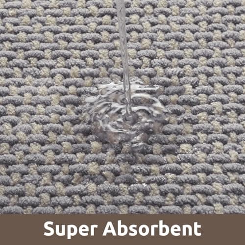 AMOAMI Chenille Bath Mat Super Absorbent Bathroom Mat Quick Dry Low Pile Bath Mats for Bathroom Washable Rubber Backed Bathroom Runners Fit Under Door, Front of Bathtub, Sink, LIGHTGREY&Beige 17"x59" - Thumbnail 3