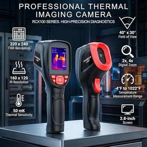 phonebus Link RCX100 Handheld Thermal Imaging Camera, 320x240 TISR Enhanced (160x120 IR), 2.8" 500-Nit Screen Infrared Imager, -4°F to 1022°F, 25Hz, Pro Tool for Home Inspection, HVAC, Electrical - Thumbnail 2
