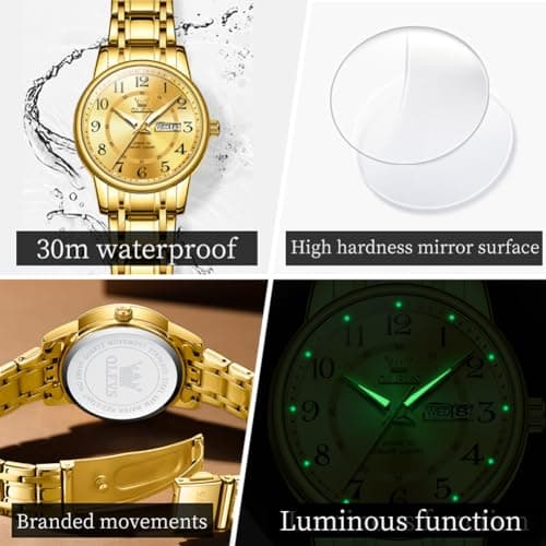 OLEVS Watch Women Gold Watches for Women Luxury Stainless Steel Waterproof Small Wrist Large Face Simple Analog Quartz Womens Watch Easy to Read Silver Arabic Numerals Ladies Watches - Thumbnail 5