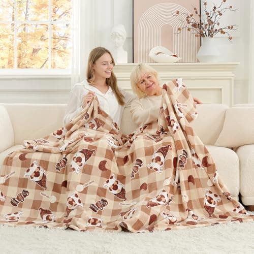 Cozy Bliss Gnome Coffee Throw Blanket - Warm MilkyPlush Throw Blankets,Ultra Soft Cozy Blankets for Couch,Sofa and Bed,Brown,60X80inches - Image 1