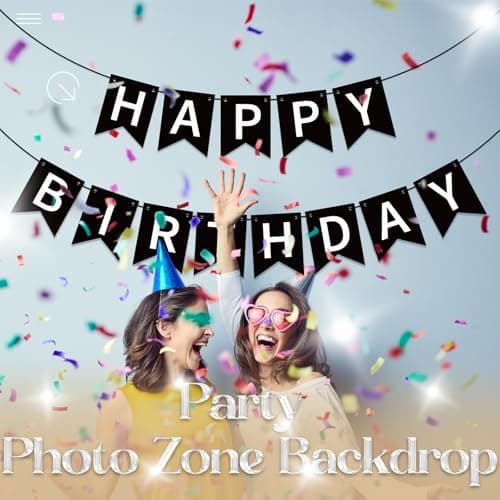 Oeyliz Happy Birthday Banner Black Happy Birthday Sign Birthday Decorations for Birthday Party Backdrop Wall Decor Black Birthdays Sign for Men Women Party Supplies - Thumbnail 2