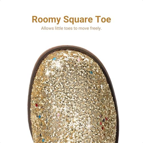DREAM PAIRS Girls Cowgirl Boots Glitter Toddler Cowboy Boots Child Mid Calf Riding Shoes Party Birthday Dress Up for Toddler/Little/Big Kid,Size 11 Little Kid,Gold,SKMB26002K - Thumbnail 3