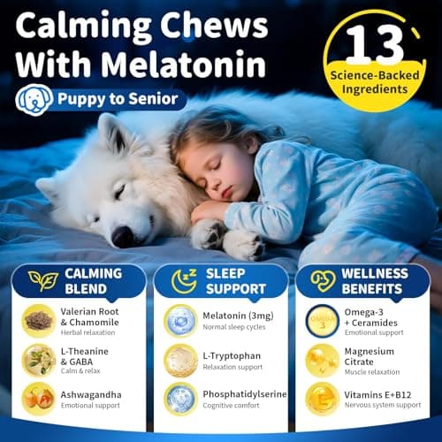 Dog Melatonin Calming Chews for Nighttime Sleep, Natural Relaxation & Stress Support for Dogs & Puppies Calming Treats, Barking, Separation, Anxiety, Fireworks, Upgraded Bacon Flavor, 90Ct - Thumbnail 2