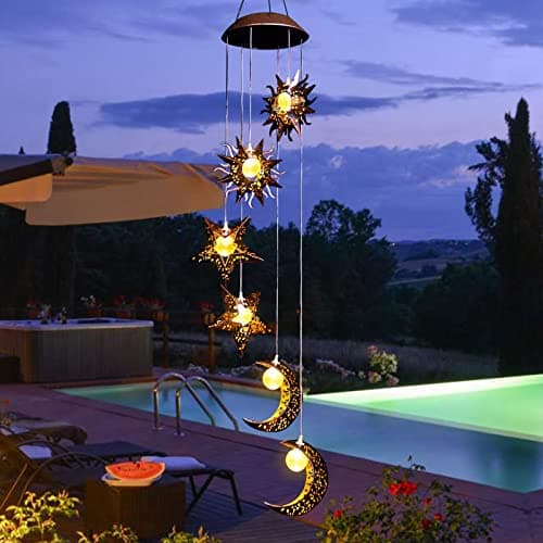 Tryme Solar Wind Chimes for Outside with Sun Moon Star Solar Hanging Lights Windchimes Outdoors Garden Decor Gifts for Mother, Grandma, Sister - Thumbnail 5