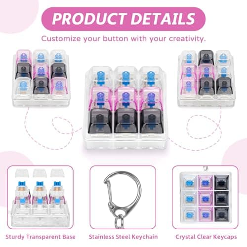HOMQYTE Transparent Keyboard Fidget Toys for Adults Keyboard Clicker Button Keychain Sensory Toy for Office Stress Relief Autism (9IN1-Style A) - Thumbnail 3