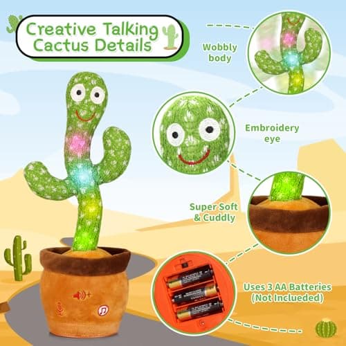 Emoin Christmas Dancing Cactus Toy, Talking Cactus Baby Toys for Baby Christmas Toy Gift Singing Repeats What You Say Baby Interactive Plush - Thumbnail 3