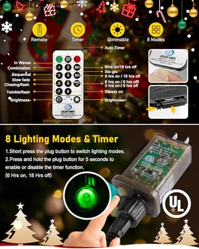 KNONEW 400FT Outdoor Christmas Fairy Lights Plug in,1200 LED String Lights Outdoor Waterproof 8 Modes Memory Times for Wedding Bedroom Walls Garden Trees Decoration(Multicolor) - Thumbnail 4