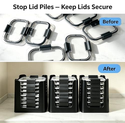 Food Container Lid Organizer Holders for Rubbermaid Brilliances nap-on lids, Lid Organizers for Kitchen Cabinet Storage (3-Pack) - Holder 24 Lids for 4.7/3.2/1.3/0.5 Cup Containers (Black) - Thumbnail 4