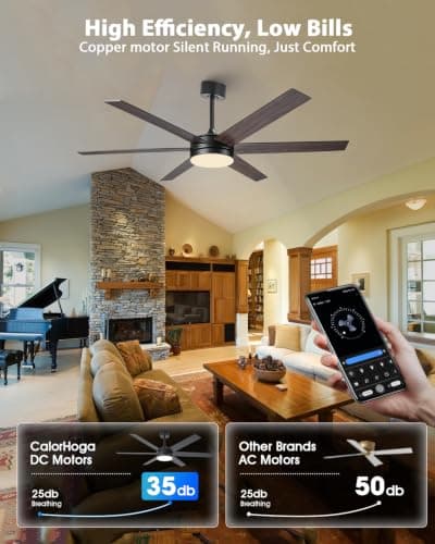 CalorHoga 60 Inch Large Ceiling Fan with Lights, Remote Control & APP - Thumbnail 3