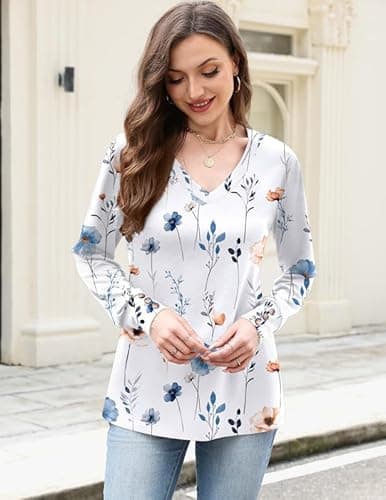 Misakia Fall Winter Tops for Women 2025 Dressy Casual Trendy V Neck Loose Fit Long Sleeve Buttons Flowy Tunic Soft Blouses Shirts Business Casual Outfits Ladies Tops - Thumbnail 3