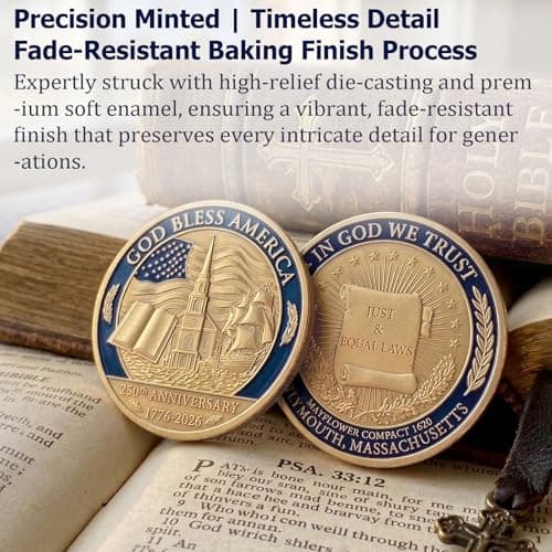 3PCS USA 250th Anniversary Commemorative Coin Religious Christian Faith-Based Gifts (1776-2026) God Bless America Patriotic Challenge Coin, Features Mayflower Compact & Declaration of Independence - Thumbnail 5