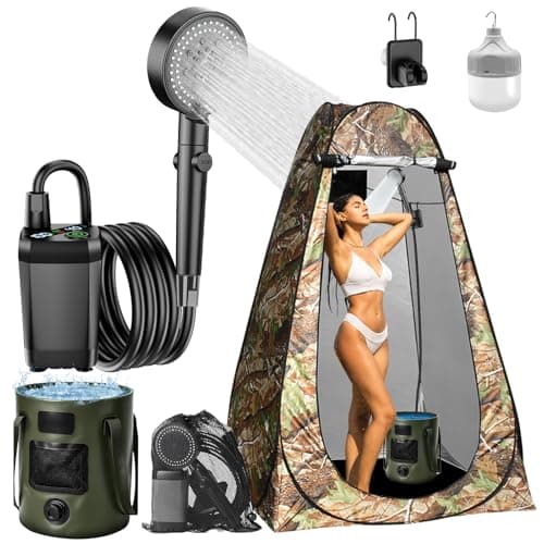 HeiPen Portable Camping Shower Kit, 6000mAh Rechargeable Outdoor Shower Kit with Intelligent LED Display for Camping, Hiking, RV, Traveling, Beach (Camping Shower Kit with Tent (No Heater Included)) - Image 1