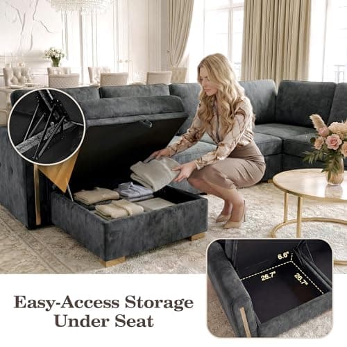 smilesun Oversized Modular Chenille 8-Seater Sectional Sofa with Storage, Convertible Comfy Extra Deep & Wide Seat Couch with Gold Metal Accents & Legs for Living Room (Grey) - Thumbnail 6