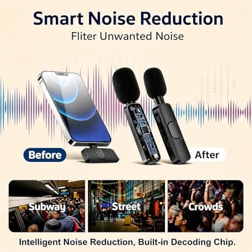 Wireless Lavalier Microphone for iPhone Android, 2 Pack Lapel Mic for Content Creators, Clip-On Mini Mic for Phone Video Recording, Vlogging, YouTube, TikTok, Live Stream, Noise Reduction, Plug & Play - Thumbnail 4