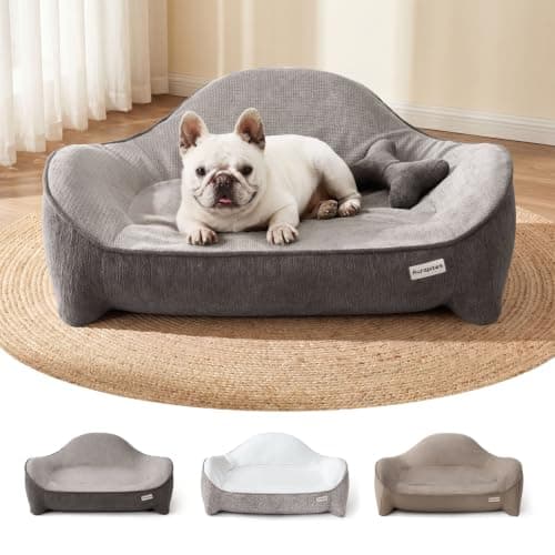 Aurapaws Orthopedic Dog Bed for Medium Small Dogs up to 120lbs, Extra Thick One-Piece Memory Foam Dog Bed, Never Sag Pet Sofa Couch with 3 Removable Washable Covers (Plush, Cooling, Leather) & Toy - Image 1