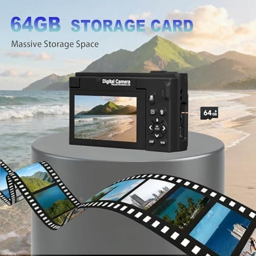 4K Vlogging Camera with 31 Filters & 64MP - 180° Flip Screen Digital Camera for YouTube with WiFi, 18X Zoom, Macro & Wide-Angle Lenses - Complete Travel Kit for Beginners, Teens - Thumbnail 3