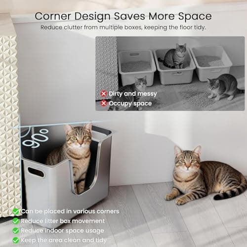 Stainless Steel Corner Cat Litter Box, Metal Litter Box with High Sided, One-piece Corner Cat Toilet, No Assembly Required, Non-Stick, No Odor Kitten Litter Pan, Easy to Clean, for Small Medium Cats - Thumbnail 3