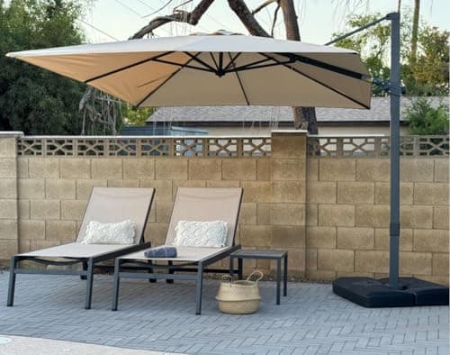 PURPLE LEAF 9' X 11.5' Patio Cantilever Umbrella Outdoor Rectangle Adjustable Offset Umbrellas with 360-degree Rotation and 8 Heavy Duty Metal Ribs for Garden Deck Pool Beige - Image 1